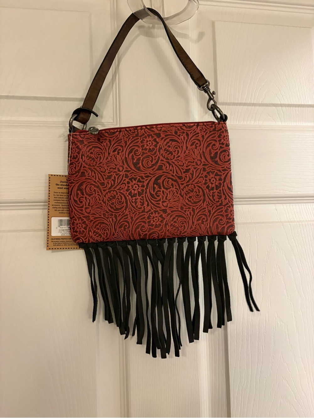 Justin Boots Brown Crossbody Bag with Black Fringe - Picture 2 of 2